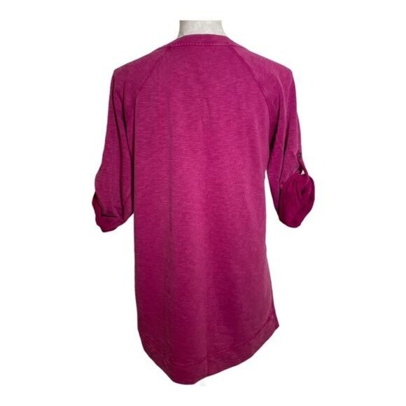 Orvis Cotton V Neck Tunic Sweatshirt Purple Pink Small Casual 3/4 Sleeve - Picture 5 of 8